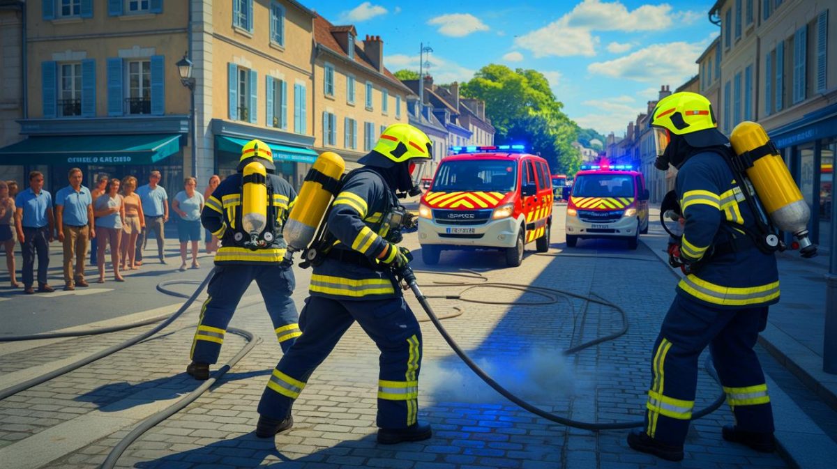 Illustration de l'intervention des pompiers lors de la fuite de gaz à La Voulte-sur-Rhône. Image réalisée par IA.