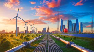 Illustration de la transition énergétique de l'Union européenne avec une réduction progressive de la dépendance au gaz russe. Image réalisée par IA.