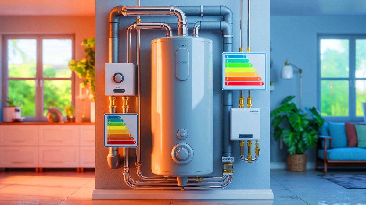 Une consommation électrique insoupçonnée : cet appareil dévore toute l’énergie, découvrez comment réduire son impact sur votre facture mensuelle et économiser des euros précieux Illustration de l'optimisation de la consommation énergétique d'un chauffe-eau. Image réalisée par IA.