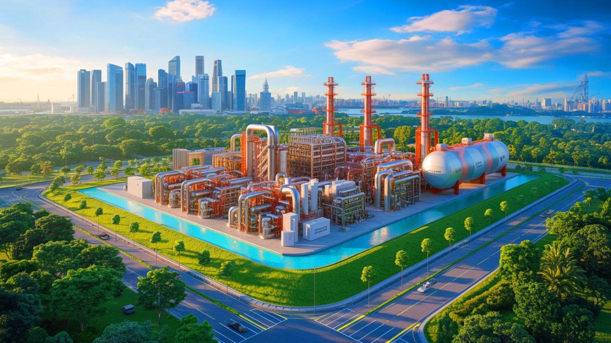 Une stratégie audacieuse : la France prête à délaisser les semi-conducteurs pour dominer le marché des gaz essentiels avec Air Liquide Illustration de l'investissement d'Air Liquide à Singapour pour fournir des gaz ultra-purs à l'industrie des semi-conducteurs. Image réalisée par IA.