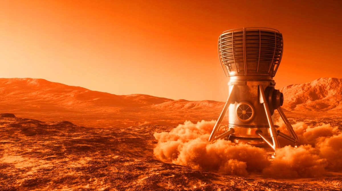 Illustration de la mission Mars Sample Return avec le moteur de fusée de Northrop Grumman, générée par intelligence artificielle.