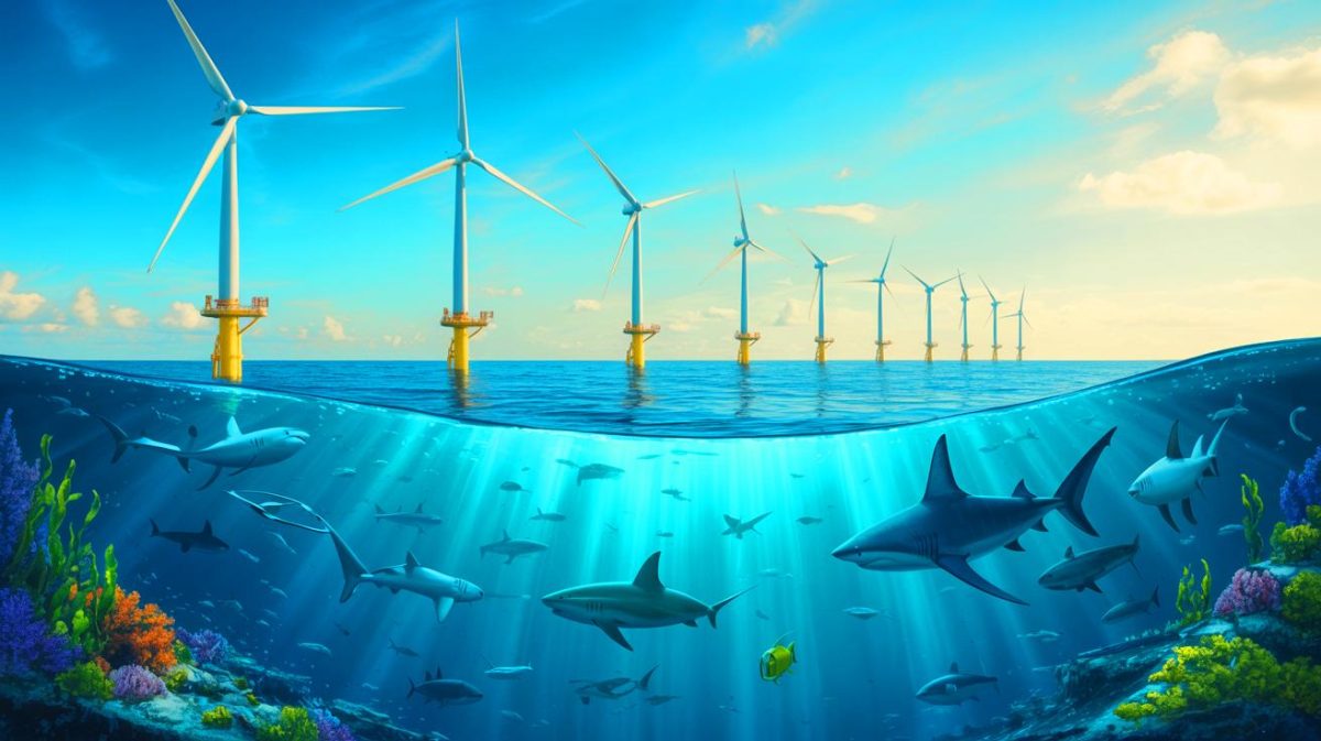 « Ces éoliennes tuent plus qu’elles ne sauvent » : la découverte choquante sur l’impact dévastateur des éoliennes off-shore sur la faune sauvage Illustration de l'impact des éoliennes offshore sur la faune marine, générée par intelligence artificielle.
