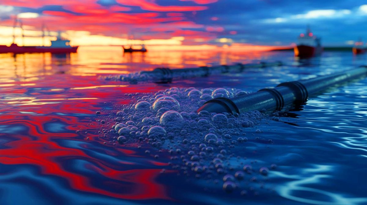 « Ces fuites ne sont qu’un pet dans l’eau » : une étude révèle l’impact minimal des fuites Nord Stream en 2022 selon des experts inédits Illustration de l'impact des fuites de gazoducs Nord Stream sur la dispersion du méthane dans la mer Baltique, générée par intelligence artificielle.