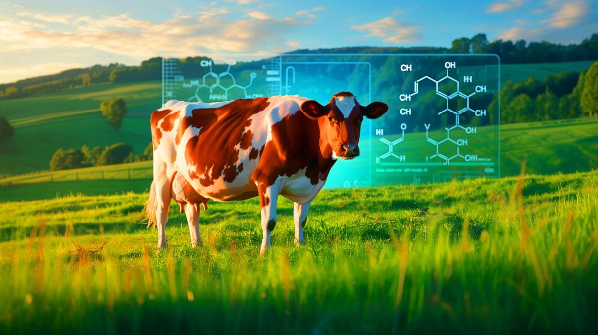 « Ces vaches sont des armes de destruction massive » : la terrifiante conspiration du Bovaer face à la menace invisible du méthane Illustration de l'additif Bovaer destiné à réduire les émissions de méthane des vaches, créée par intelligence artificielle.