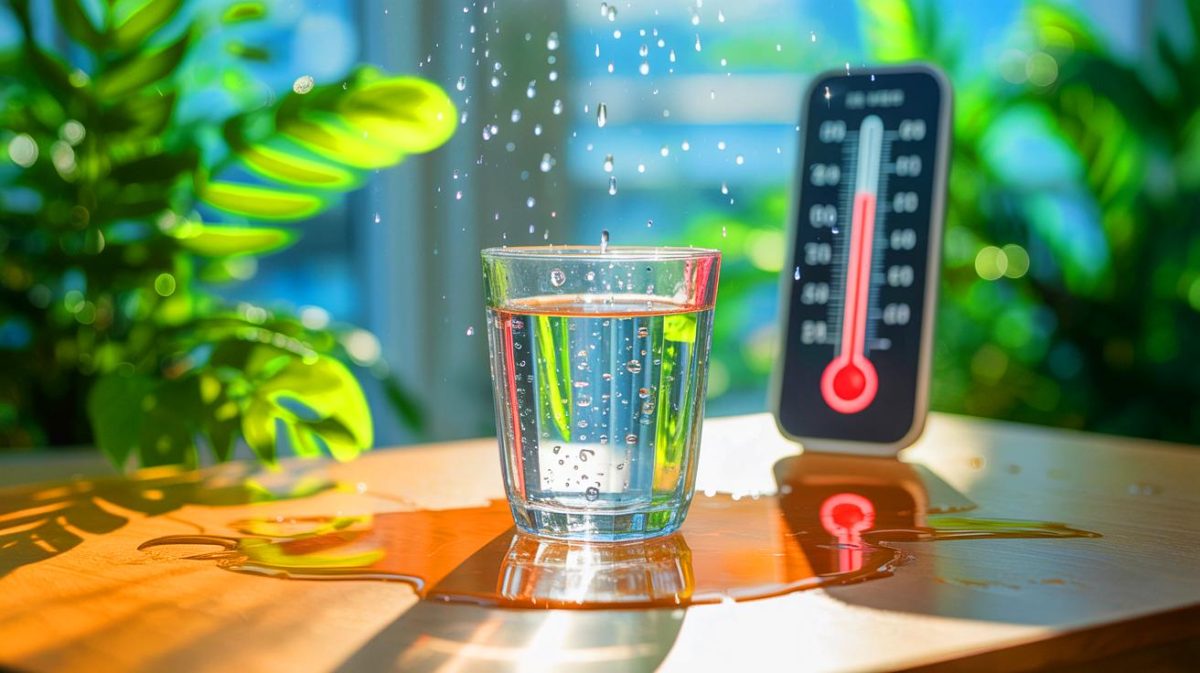 « L’eau froide peut aggraver les choses » : en période de canicule, ce que recommande vraiment un expert pour s’hydrater efficacement Illustration de l'importance de choisir entre eau plate et eau gazeuse pour une hydratation optimale durant les vagues de chaleur, générée par intelligence artificielle.