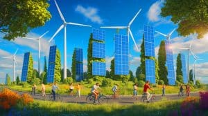 Illustration de la transition énergétique de l'Union européenne vers l'indépendance vis-à-vis du gaz et du pétrole russes, générée par intelligence artificielle.