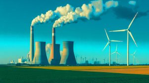 Illustration de la dépendance persistante des producteurs d'électricité européens aux énergies fossiles. Image réalisée par IA.