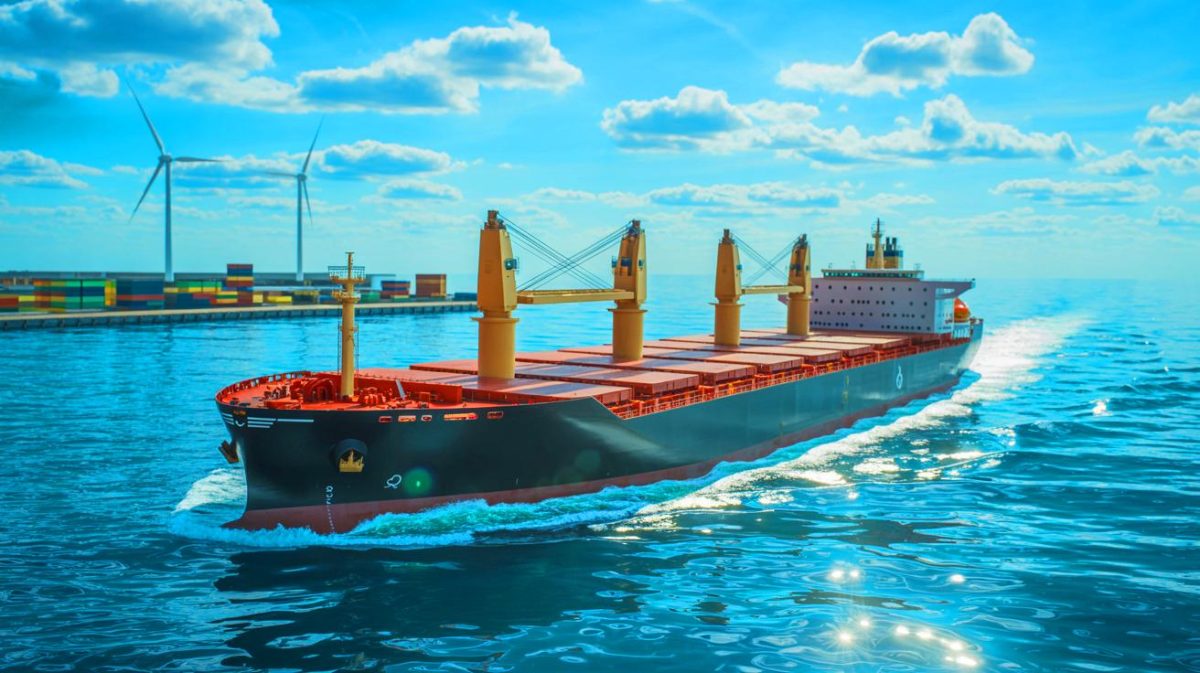Illustration de la transition vers un secteur maritime décarboné d'ici 2050, générée par intelligence artificielle.
