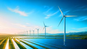 Illustration de la Chine battant un record mondial d'installation de capacités solaires et éoliennes, générée par intelligence artificielle.