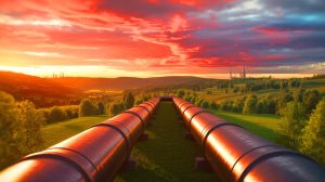 Illustration de la baisse des exportations de gaz russe vers l'Europe et ses implications énergétiques. Image réalisée par IA.