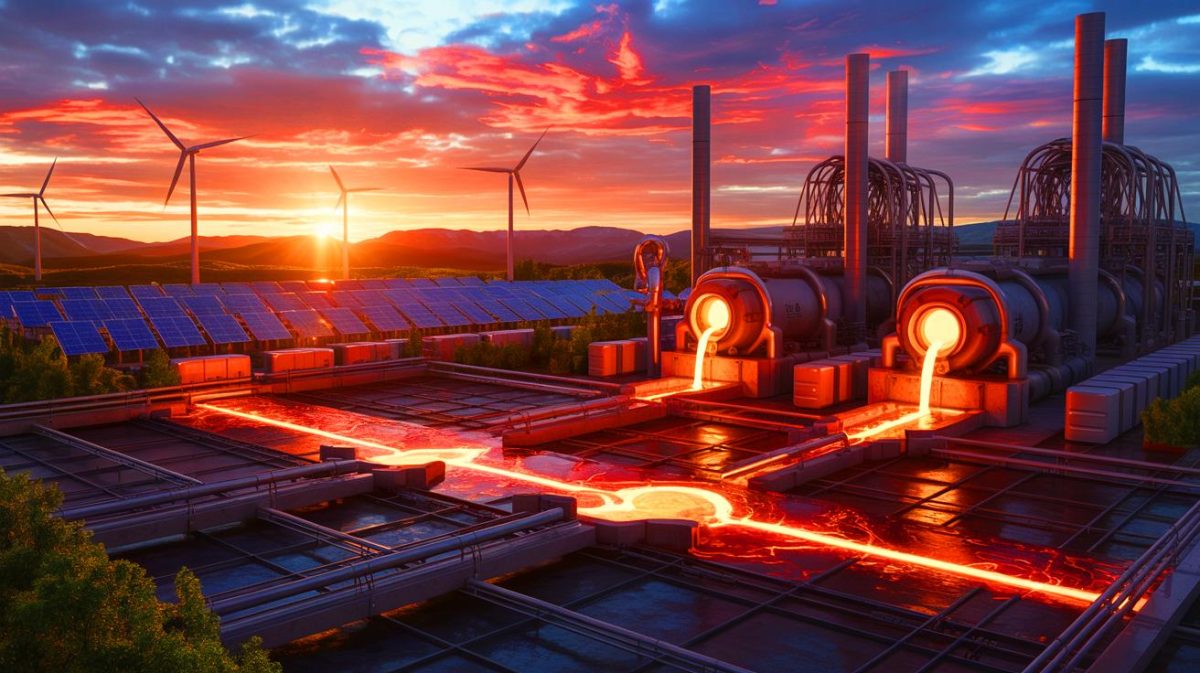 « Cet acier ne pollue presque plus » : une technologie secrète promet de bouleverser l’industrie la plus émettrice de CO₂ au monde Illustration de la technologie d’électrolyse à oxyde fondu pour la production d’acier, générée par intelligence artificielle.