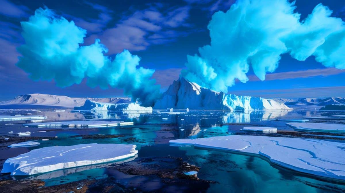 « L’Arctique n’est plus notre allié » : cette incroyable transformation climatique qui bouleverse l’équilibre écologique mondial après des millénaires de stabilité Illustration de l'Arctique émettant du dioxyde de carbone, créée par intelligence artificielle.