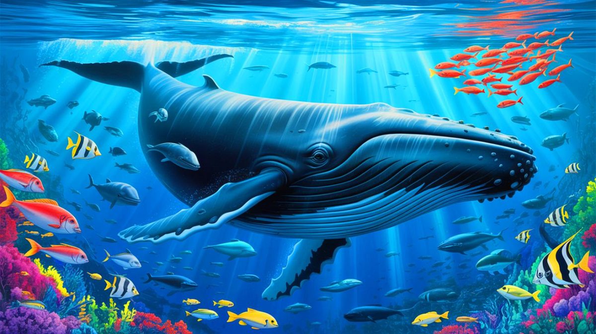 « Ces géants des mers capturent plus de CO₂ qu’une forêt » : les baleines, nouvelle arme naturelle contre le changement climatique Illustration de l'impact écologique des baleines sur le cycle du carbone, générée par intelligence artificielle.