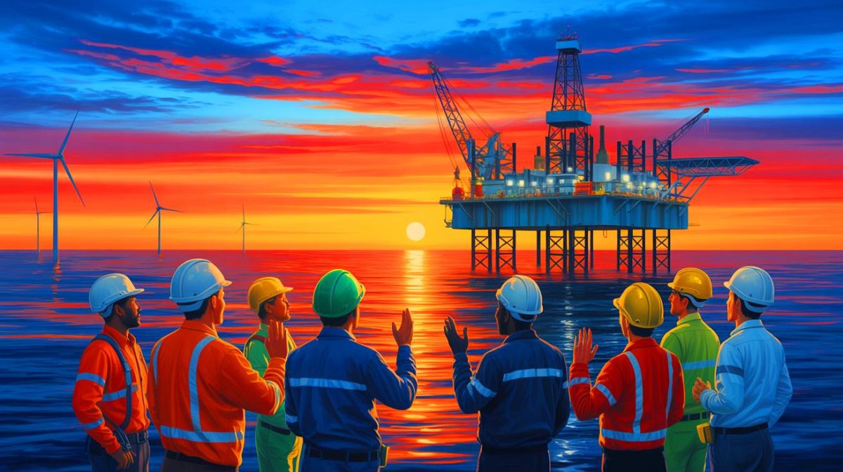 Illustration de la répartition théorique des dernières réserves de pétrole et gaz selon des critères environnementaux, économiques et équitables, générée par intelligence artificielle.