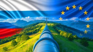 Illustration de l'augmentation des importations de gaz russe par l'Union européenne, générée par intelligence artificielle.