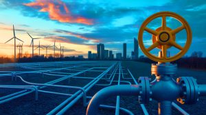 Illustration de la crise énergétique en Europe due à l'arrêt du transit de gaz russe via l'Ukraine, générée par intelligence artificielle.