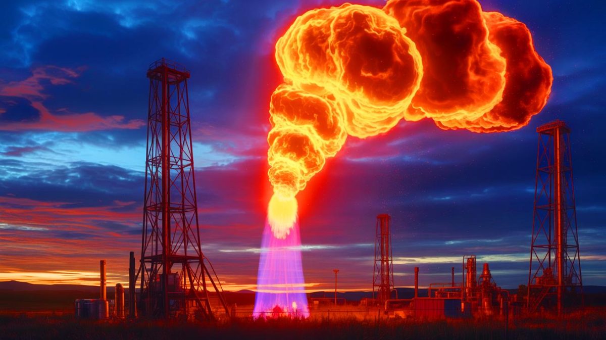 « On sacrifie la planète pour du gaspillage » : le torchage de gaz atteint un sommet inédit depuis 2007 et ruine les objectifs climatiques Illustration de l'augmentation alarmante du volume de gaz torché, générée par intelligence artificielle.