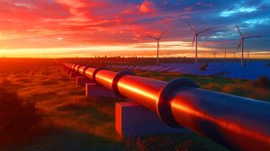Illustration de l'arrêt du transit de gaz russe par l'Ukraine et ses répercussions énergétiques en Europe, générée par intelligence artificielle.