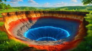 Illustration de la découverte d'un gisement d'hydrogène blanc en Lorraine. Image réalisée par IA.
