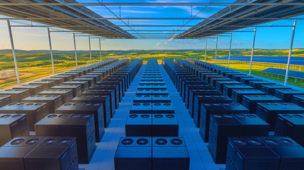Illustration de l'immense centre de données d'Oracle à Shackelford County, Texas, axé sur l'innovation en intelligence artificielle.