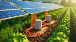 Illustration de la transformation de l'urine en engrais par un système utilisant l'énergie solaire.