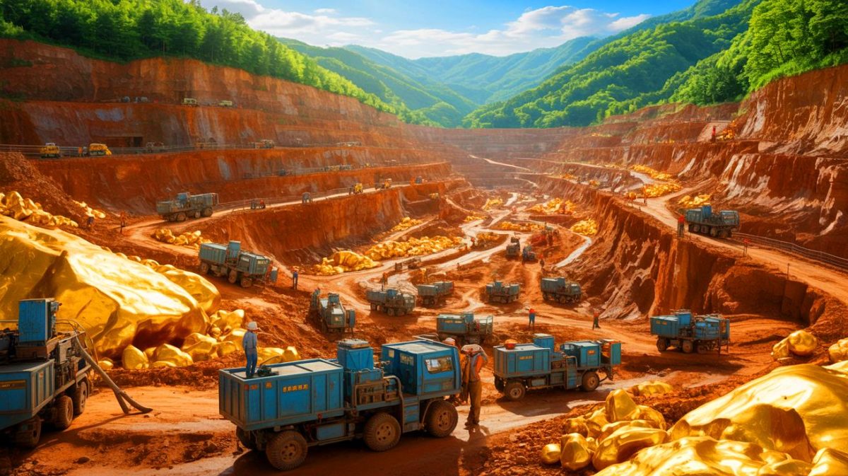 « 1 100 tonnes d’or sous la Chine » : le Hunan frappe le plus grand gisement jamais découvert et fait exploser les cours mondiaux à 2 700 dollars Illustration de la découverte d'un gigantesque gisement d'or dans la province du Hunan, en Chine.