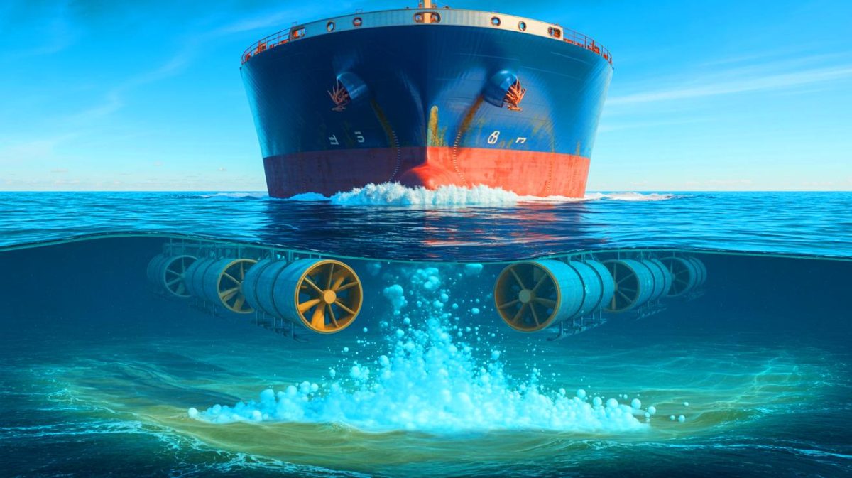La planète menacée par « l’ennemi invisible » émis par des bateaux qui rejettent un gaz 28 fois plus nocif que le CO₂ Illustration de la libération de méthane par les navires dans les eaux peu profondes.