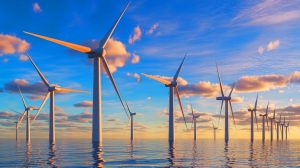 Illustration de l'installation des éoliennes flottantes en Méditerranée.