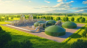 Illustration de l'unité de méthanisation à Auros produisant du gaz vert pour la transition énergétique.