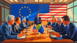 Illustration de l'accord énergétique entre l'Union européenne et les États-Unis visant à réduire la dépendance énergétique européenne.