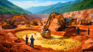Illustration de la découverte d'un immense gisement d'or dans la province du Hunan en Chine.
