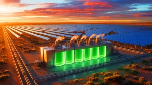 Illustration de la production de méthanol vert grâce à l'énergie solaire thermique.