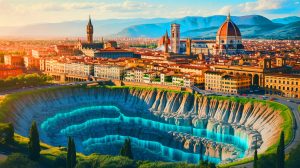 Illustration de la découverte d'un gisement de gaz sous la ville de Florence.