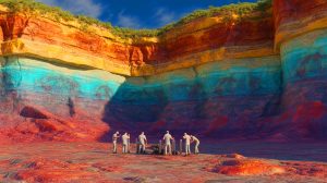 Illustration de l'exploitation potentielle d'une source d'hydrogène naturel dans la croûte terrestre.