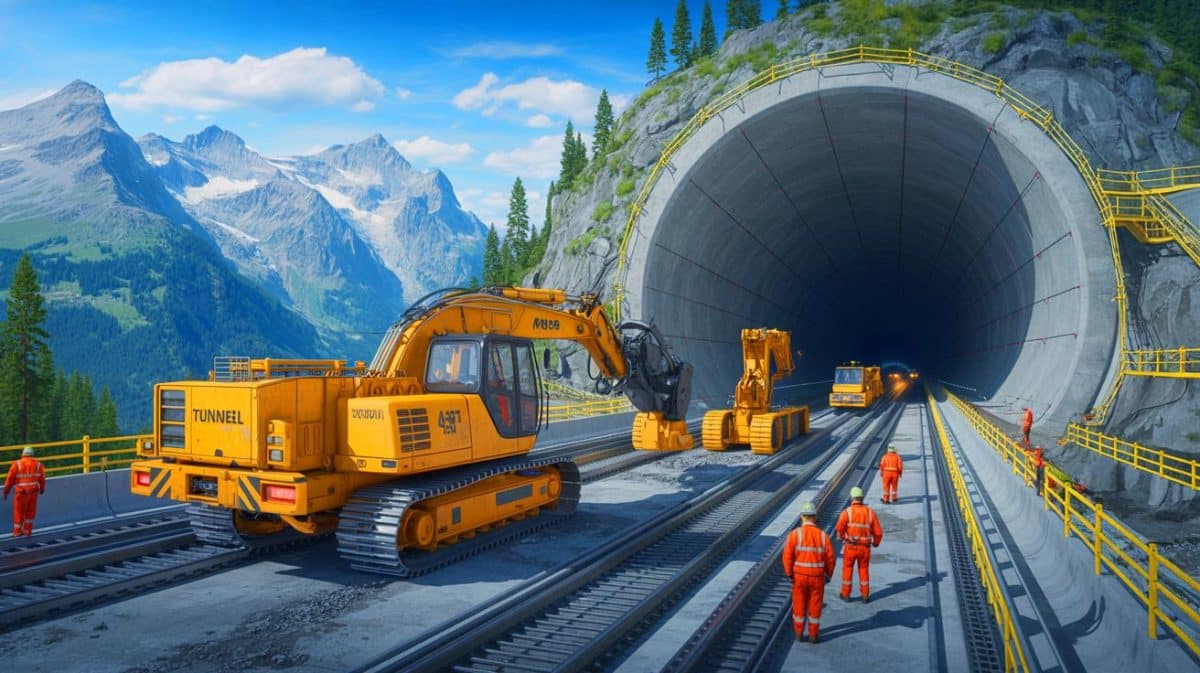 Illustration de la construction du tunnel de base du Brenner entre l'Italie et l'Autriche.