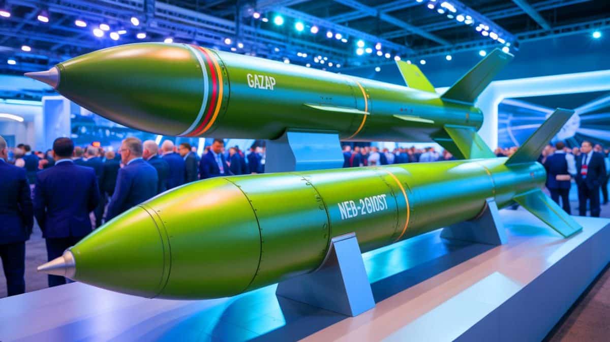 « La Turquie détruit comme le nucléaire » : ces bombes de 970 kg projettent 10 000 fragments mortels et percent 7 mètres de béton armé Illustration de la bombe Gazap présentée lors du salon IDEF 2025 à Istanbul.