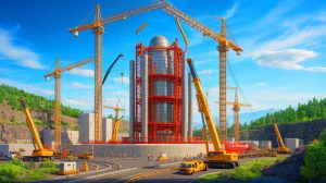 Illustration de la construction de la première centrale de fusion nucléaire par Helion Energy dans le comté de Chelan.