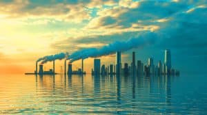 Illustration de l'impact du réchauffement climatique dû à la surproduction d'énergies fossiles.