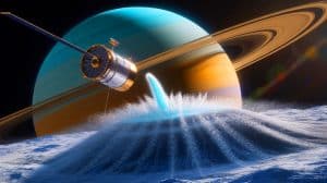 Illustration de l'exploration d'Encelade par l'Agence spatiale européenne pour rechercher des signes de vie extraterrestre.