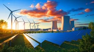 Illustration de la transition énergétique mondiale vers les énergies renouvelables et le nucléaire.