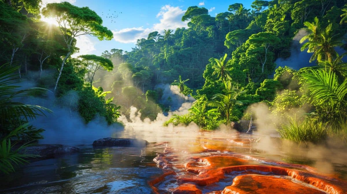 « L’eau qui brûle tout » : au cœur de l’Amazonie, une rivière bouillante tue les animaux, brûle la forêt et intrigue les scientifiques du climat Illustration de la rivière Shanay-timpishka au Pérou, connue pour ses eaux atteignant des températures extrêmes.