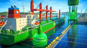 Illustration de la première opération mondiale de soutage en ammoniac vert au port de Dalian.