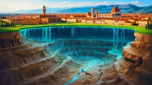 Illustration de la découverte d'un gisement de gaz sous la ville de Florence.