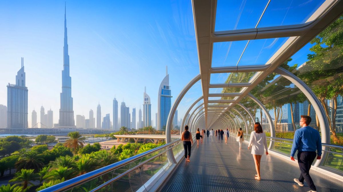« Dubaï climatise 6 500 km de trottoirs sous 50°C » : ce projet pharaonique à 30 000 m² défie le désert et choque les écologistes Illustration de voies piétonnes climatisées à Dubaï pour améliorer la mobilité urbaine face à la chaleur extrême.