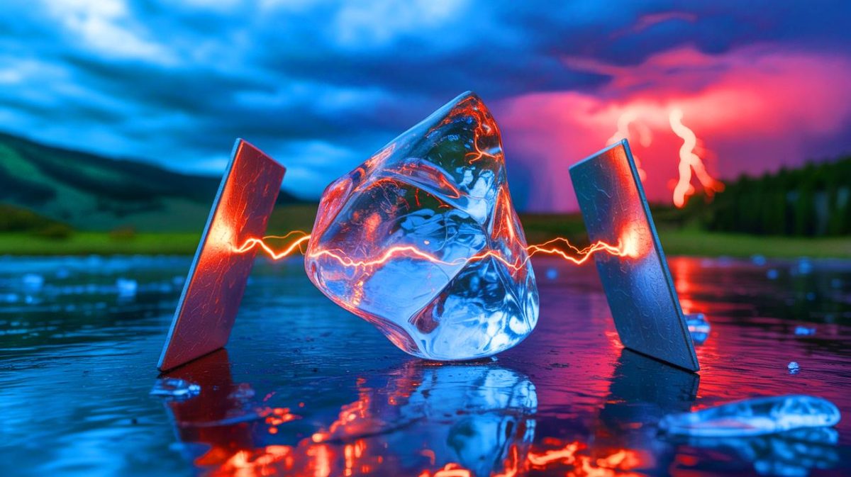 « La glace produit de l’électricité en se pliant » : cette découverte espagnole qui transforme l’eau en générateur révolutionne la science énergétique Illustration de la flexoélectricité de la glace produisant de l'électricité par déformation mécanique.