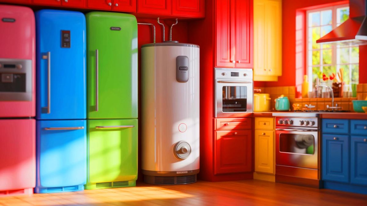 Illustration de la consommation énergétique élevée d'un chauffe-eau électrique par rapport à des réfrigérateurs.