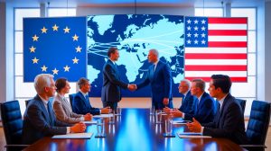 Illustration de l'accord énergétique entre l'Union européenne et les États-Unis visant à réduire la dépendance énergétique européenne.