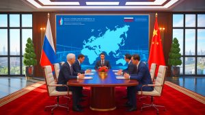 Illustration de la signature de l'accord pour le gazoduc Power of Siberia 2 entre la Russie et la Chine.