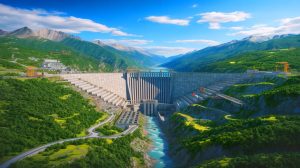 Illustration de la construction du barrage de Motuo en Chine et ses implications énergétiques et environnementales.