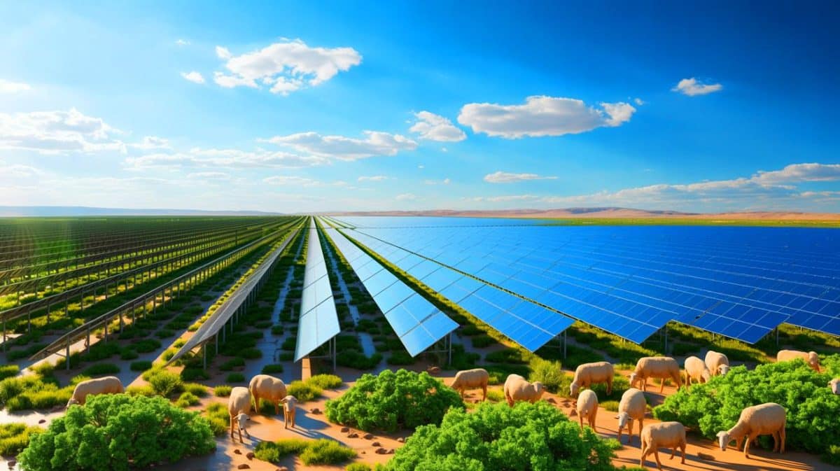 Illustration de la transformation écologique d'une région désertique par une ferme solaire en Chine.